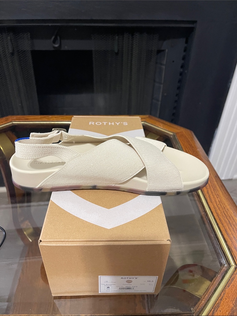 Rothy's Men's Cream Cross-Strap Elastic Sandal